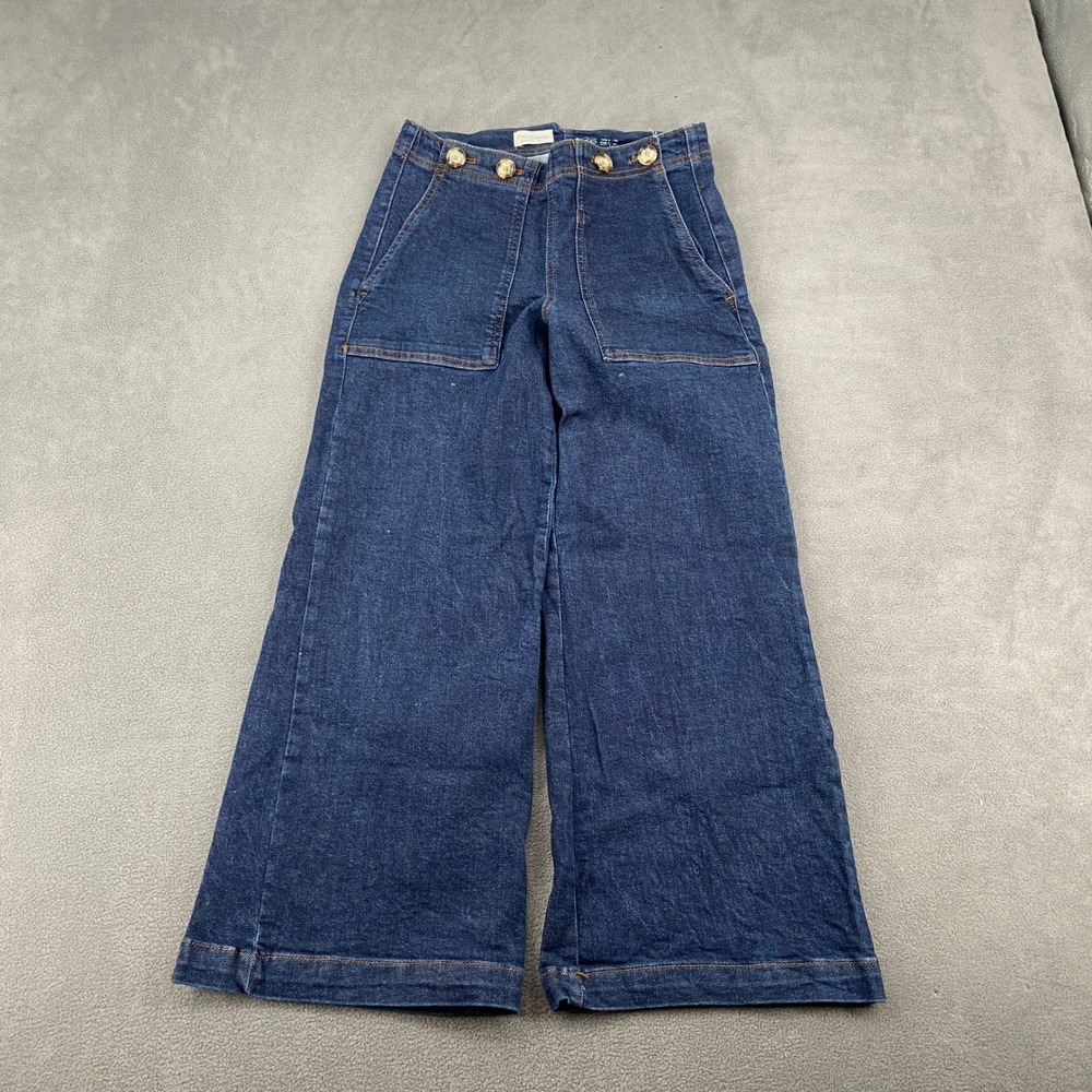 Pilcro Anthropologie Wide‎ Leg Cinch Back Sailor Jeans Dark Wash Indigo Size 26